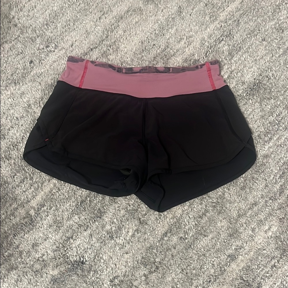 Lululemon Black Speed Shorts with pink band